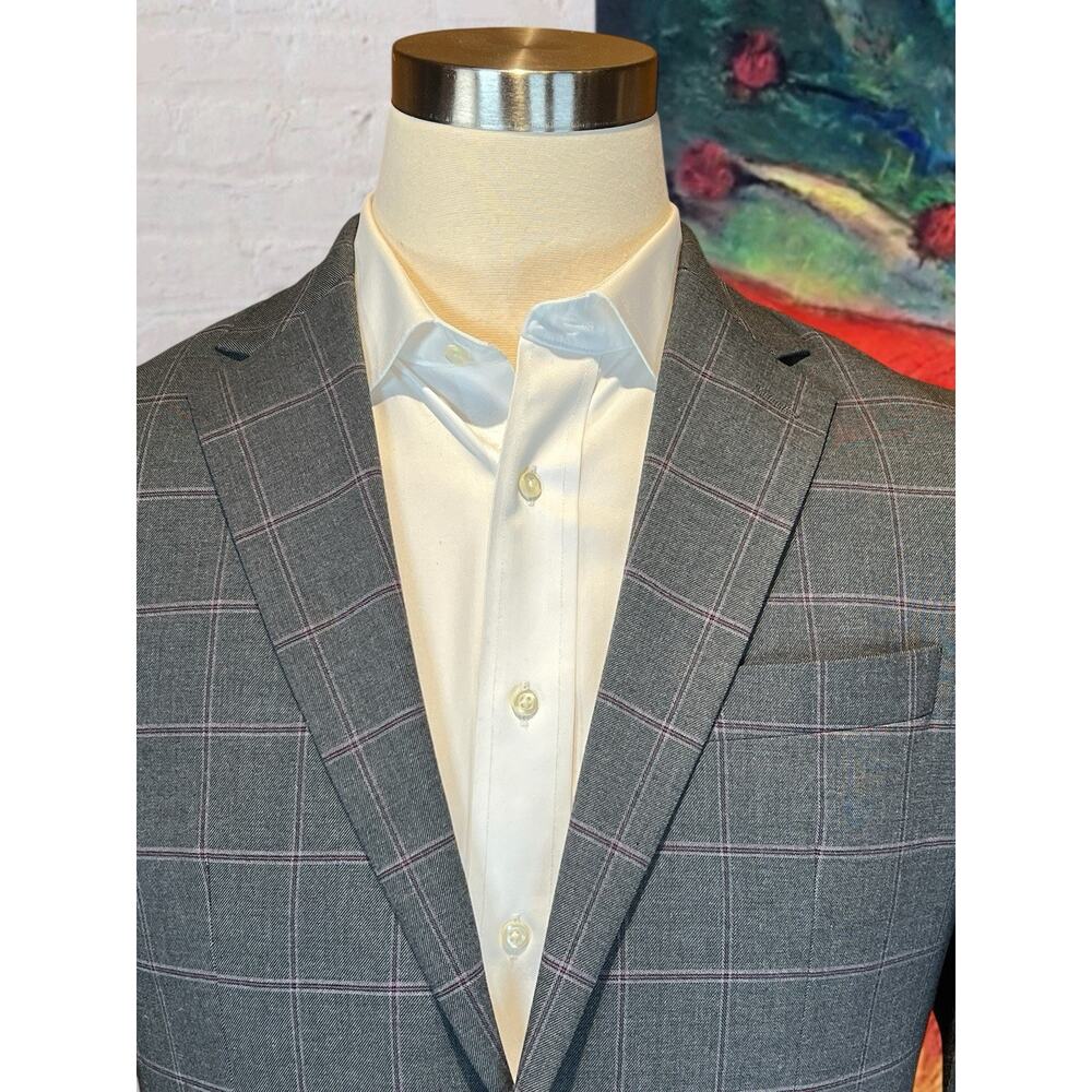 Sean John Mens 38R Gray Purple Plaid Casual Blazer Sport Coat Jacket - Picture 4 of 15